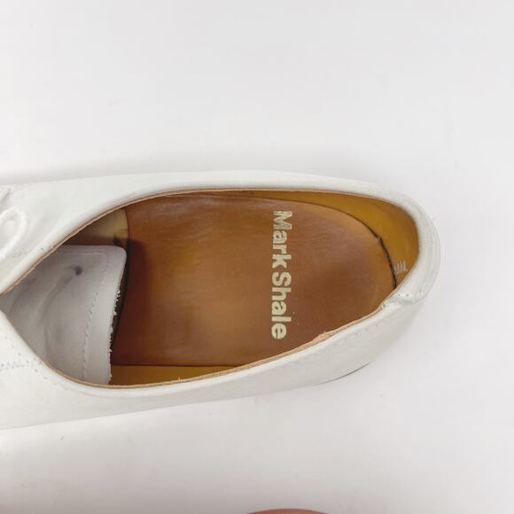 Mark Shale Mens Size 9.5 White Leather Oxford Dress Shoes Lace Up Almond Toe - Picture 10 of 14